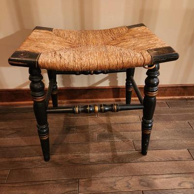 Vintage Hitchcock Federal Style Woven Rush Footstool Stool