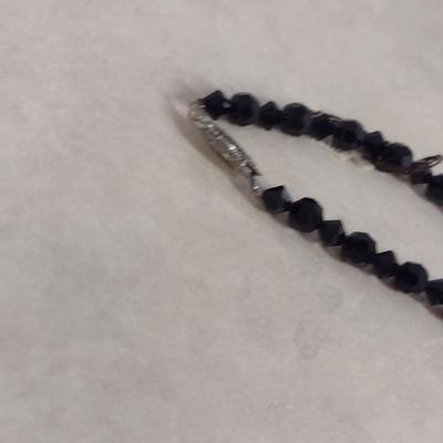 Iris Arc Crystal Necklace with Sterling Silver Clasp- Jet Black Color- Approx 28" (#12)