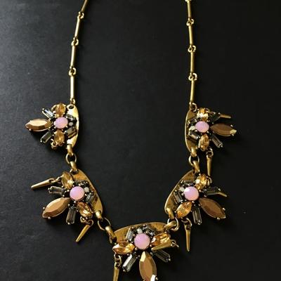 Beautiful, gold, toned, pink opalite rhinestone statement necklaces
