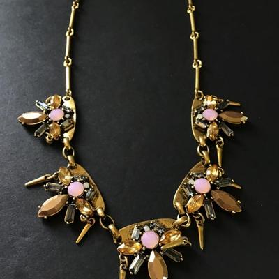 Beautiful, gold, toned, pink opalite rhinestone statement necklaces