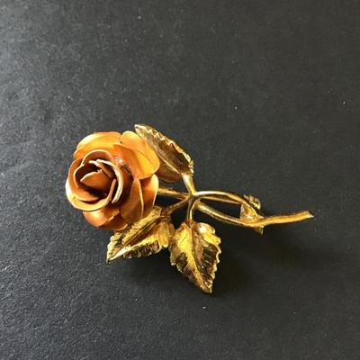 Beautiful, vintage copper colored rose, gold, toned brooch