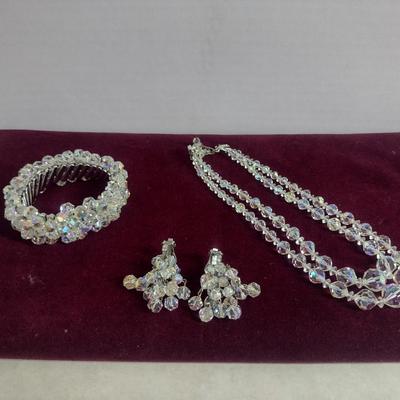 Collection of Aurora Borealis Jewelry- Bracelet, Necklace, and Earrings (#15)