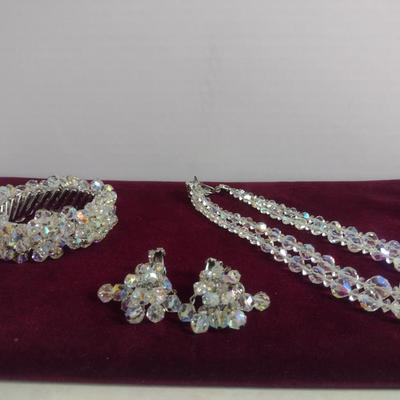 Collection of Aurora Borealis Jewelry- Bracelet, Necklace, and Earrings (#15)