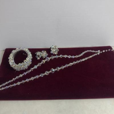 Collection of Aurora Borealis Jewelry- Bracelet, Necklace, and Earrings (#15)