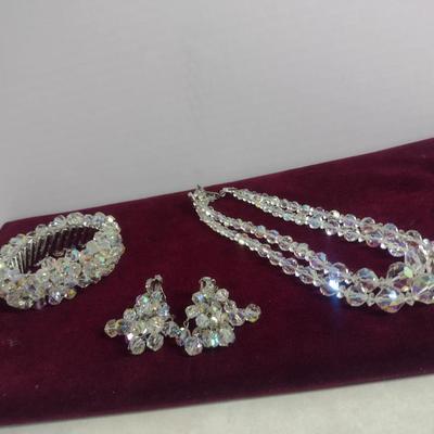 Collection of Aurora Borealis Jewelry- Bracelet, Necklace, and Earrings (#15)