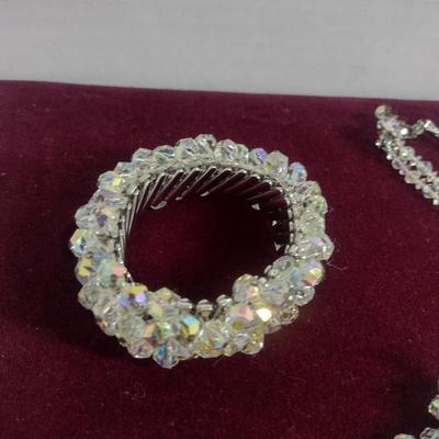 Collection of Aurora Borealis Jewelry- Bracelet, Necklace, and Earrings (#15)