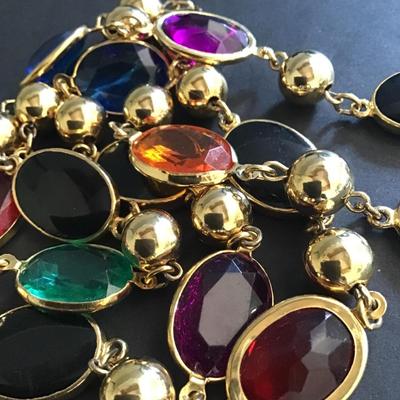 1980 gold tone bezel multicolor faux stone necklace