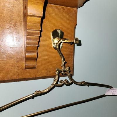 Coat Rack Wood Shelf w 2 Brass Hangers 36" x7"