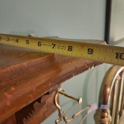 Coat Rack Wood Shelf w 2 Brass Hangers 36" x7"