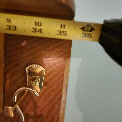 Coat Rack Wood Shelf w 2 Brass Hangers 36" x7"