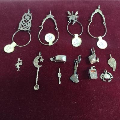 Collection of Sterling Silver Charm Pendants and Holders- Approx 18 Grams Total Weight (#22)
