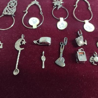 Collection of Sterling Silver Charm Pendants and Holders- Approx 18 Grams Total Weight (#22)