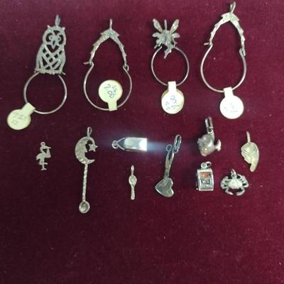 Collection of Sterling Silver Charm Pendants and Holders- Approx 18 Grams Total Weight (#22)