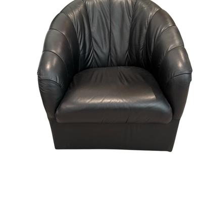 Black leather swivel chair with ottoman