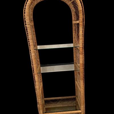Wicker and glass étagère.