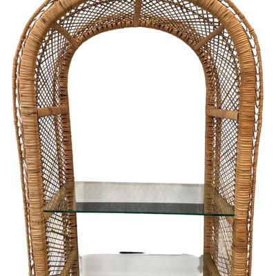 Wicker and glass étagère.