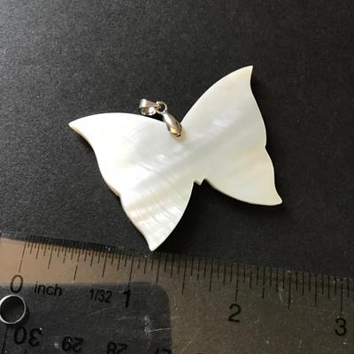 Vintage sterling, silver mother of pearl abalone, inlay butterfly pendant