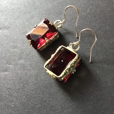 Gorgeous vintage art deco Garnett/lab created diamond weddin filagree 925 silver earrings