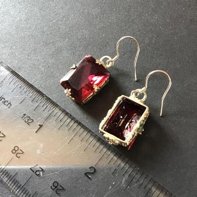 Gorgeous vintage art deco Garnett/lab created diamond weddin filagree 925 silver earrings