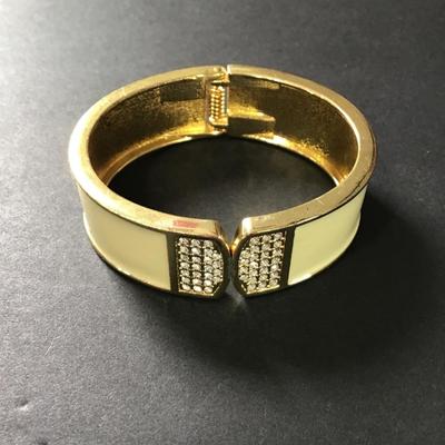 Beautiful gold toned cream enamel crystal rhinestone cuff bracelet very nice beautiful
