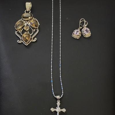 STERLING SILVER PENDANT, EARRINGS AND NECKLACE 18g