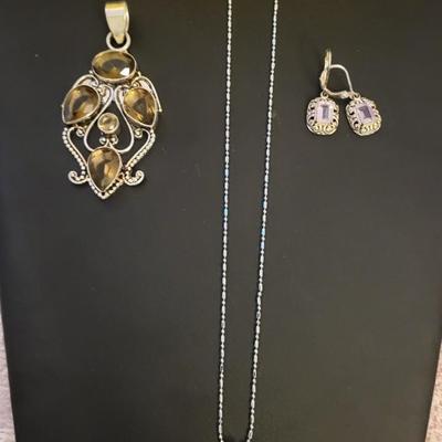 STERLING SILVER PENDANT, EARRINGS AND NECKLACE 18g