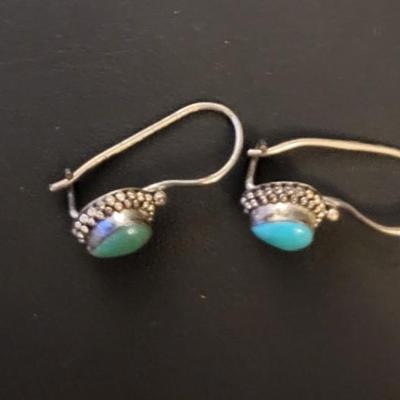 STERLING SILVER AND TURQUOISE BRACELET AND EARRINGS 14g
