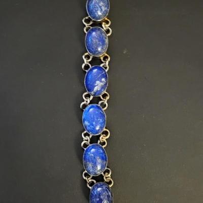 BLUE STONES SET IN STERLING SILVER BRACELET 28g