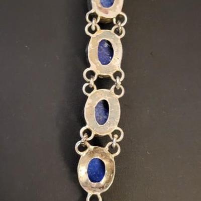 BLUE STONES SET IN STERLING SILVER BRACELET 28g