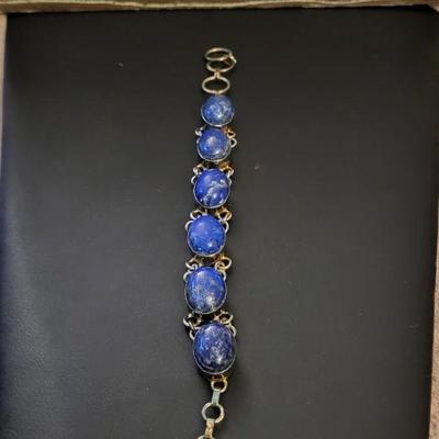 BLUE STONES SET IN STERLING SILVER BRACELET 28g