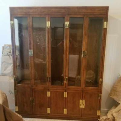 Sale Photo Thumbnail #116: Incredible Dining room set.  Fabulous table with 10 chairs. 2 leaves, huge lighted China cabinet. 2 lighted shelving units.
Pristine condition.   Over $60,000 new.