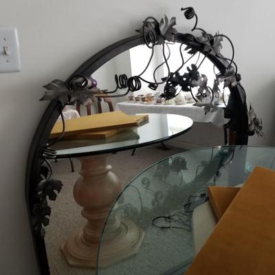 Sale Photo Thumbnail #118: Very large mirror, 51 inches tall x46 inches wide, by John Richard. Metal vines accent. Retail price when new was $3000. Great condition!
