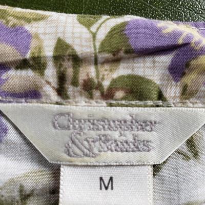 Sale Photo Thumbnail #122: Sleeveless Christopher & Banks Top with square neckline. Cream beige, green, yellow and lavender floral pattern. Size Medium. 20" across chest. 22.25" long. Rayon and polyester. Machine wash cold. In like new condition.