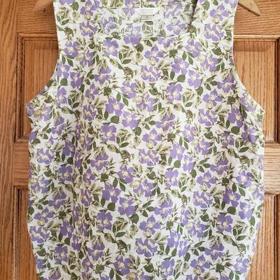 Sale Photo Thumbnail #121: Sleeveless Christopher & Banks Top with square neckline. Cream beige, green, yellow and lavender floral pattern. Size Medium. 20" across chest. 22.25" long. Rayon and polyester. Machine wash cold. In like new condition.