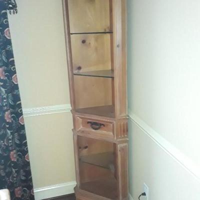 Sale Photo Thumbnail #144: 16 x 16 x 78. 3 adjustable glass shelves, one stationary wood shelf. Excellent condition.