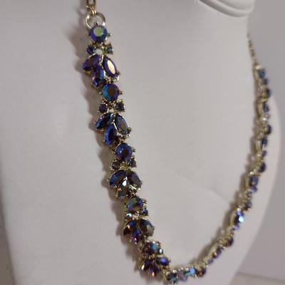 Blue Aurora Borealis Necklace and Earring Set (#26)