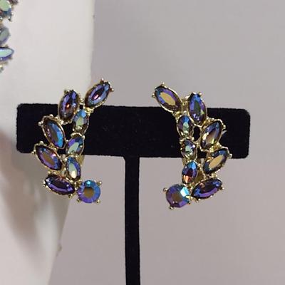 Blue Aurora Borealis Necklace and Earring Set (#26)