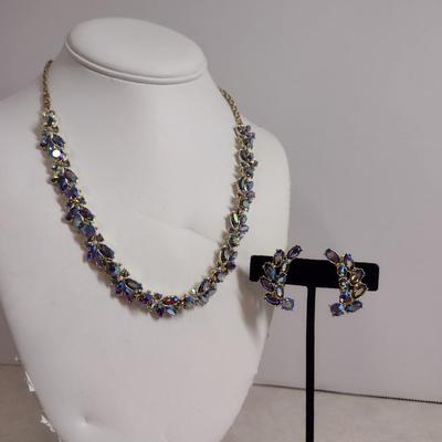Blue Aurora Borealis Necklace and Earring Set (#26)