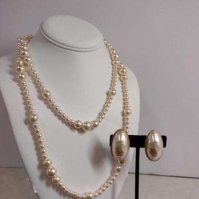 Faux Pearl Necklace and Earring Set (#28)