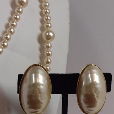 Faux Pearl Necklace and Earring Set (#28)