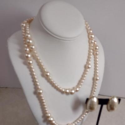 Faux Pearl Necklace and Earring Set (#28)