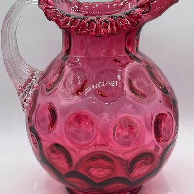 Fenton Cranberry Glass Pitcher with 4 Tumblers