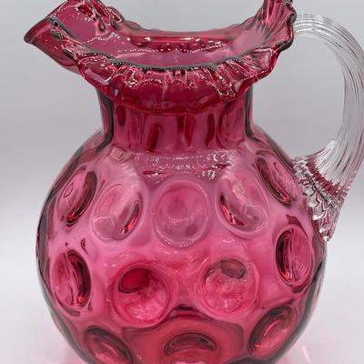 Fenton Cranberry Glass Pitcher with 4 Tumblers