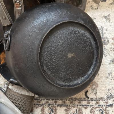Lot 222: Vintage Ekco Commercial Muffin Pan, Cast Iron Pot, Tin Pans, Grater and More