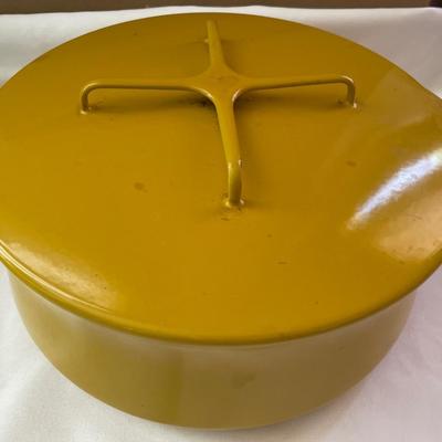 Vintage Dansk yellow enamelware pot