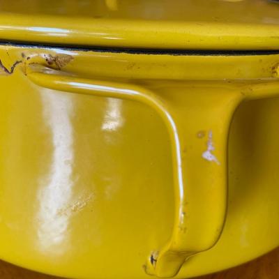 Vintage Dansk yellow enamelware pot