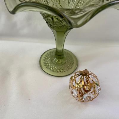 Green glass and Crystal ornament