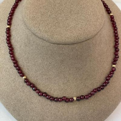14k gold & possible garnet necklace