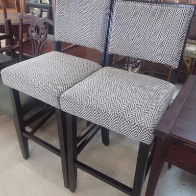 Pair of Contemporary Espresso Wood Framed Bar Stools with Cushioned Seat and Back