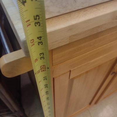 Oak Finish Stationary Kitchen Island with Added Marble Slab Top